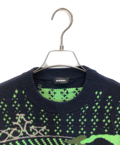 DIESEL（ディーゼル）DIESEL (ディーゼル) ジャガードパイルニット ネイビー サイズ:Lの古着・服飾アイテム