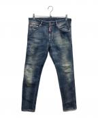 DSQUARED2ディースクエアード）の古着「ペイント/ダメージ加工デニムパンツ」｜インディゴ