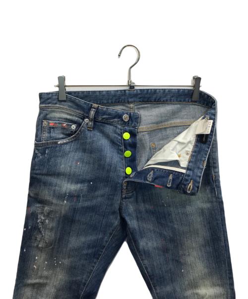 DSQUARED2（ディースクエアード）DSQUARED2 (ディースクエアード) ペイント/ダメージ加工デニムパンツ インディゴ サイズ:48の古着・服飾アイテム