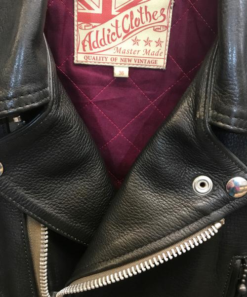 ADDICT CLOTHES（アディクト クローズ）ADDICT CLOTHES (アディクト クローズ) ダブルライダースジャケット ブラック サイズ:36の古着・服飾アイテム