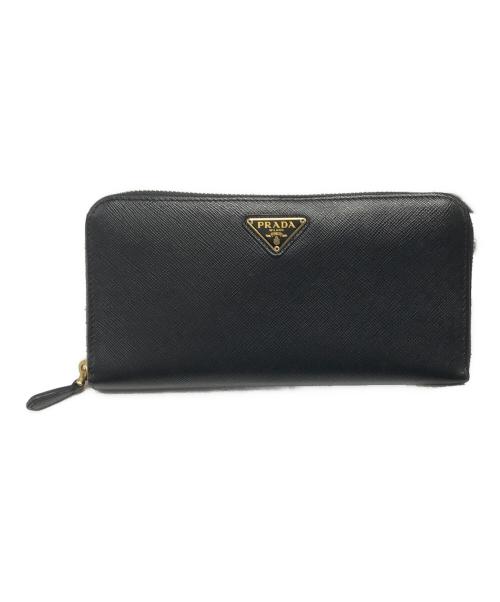 PRADA（プラダ）PRADA (プラダ) サフィアーノラウンドファスナーウォレット ブラックの古着・服飾アイテム