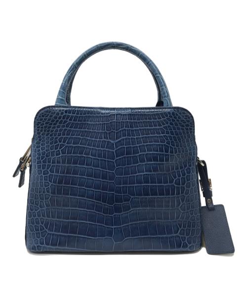 Pelley Lusso（ペレリールッソ）Pelley Lusso (ペレリールッソ) クロコ バンブー 3wayショルダーバッグ ブルーの古着・服飾アイテム