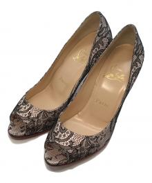 Christian Louboutin（クリスチャン・ルブタン）の古着「オープントゥレースパンプス」｜ピンク×ブラック