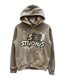 SB STUDIOS（エスビースタジオ）の古着「プリントプルオーバーパーカー」｜ベージュ