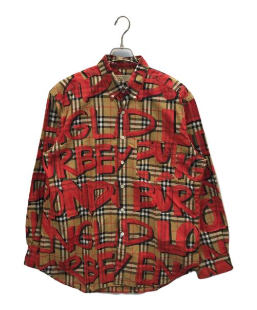 BURBERRY（バーバリー）BURBERRY (バーバリー) ロゴ グラフィティ チェックシャツ レッド サイズ:XLの古着・服飾アイテム