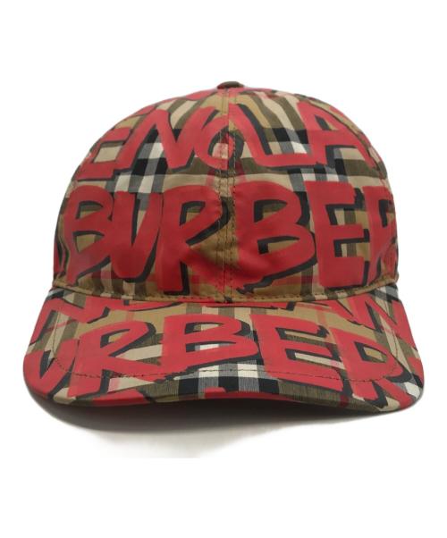 BURBERRY（バーバリー）BURBERRY (バーバリー) グラフィティスクリブルチェックベースボールキャップ ベージュ サイズ:Mの古着・服飾アイテム