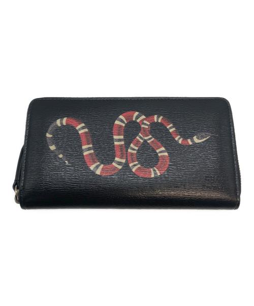 GUCCI（グッチ）GUCCI (グッチ) キングスネークラウンドファスナーウォレット ブラックの古着・服飾アイテム