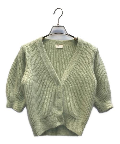 CELINE（セリーヌ）CELINE (セリーヌ) モヘア ショートスリーブニットカーディガン グリーン サイズ:Sの古着・服飾アイテム