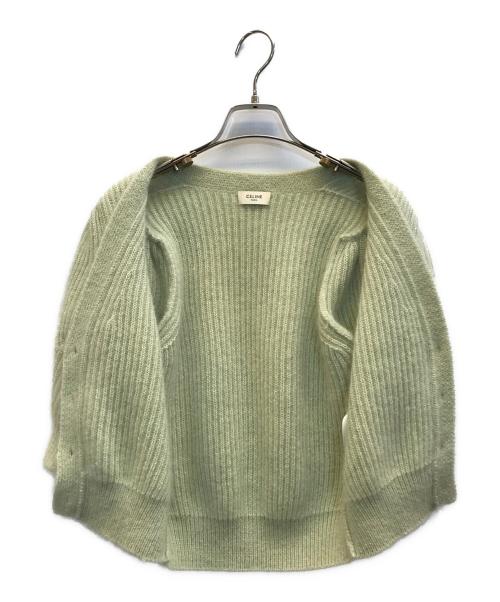 CELINE（セリーヌ）CELINE (セリーヌ) モヘア ショートスリーブニットカーディガン グリーン サイズ:Sの古着・服飾アイテム