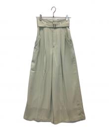 Lily Brown（リリーブラウン）の古着「ハイウエストタックワイドパンツ」｜グリーン
