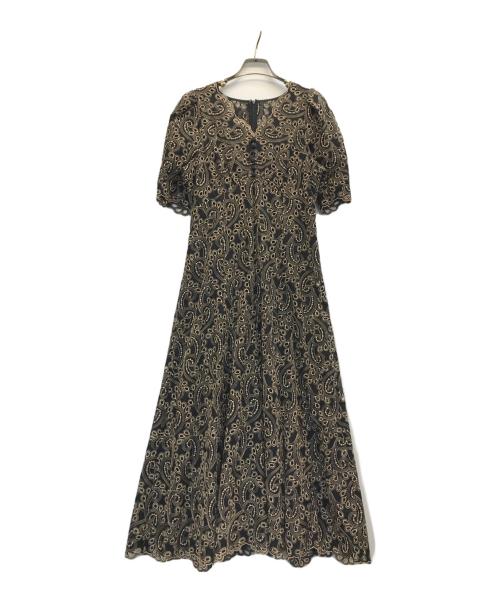 ANAYI（アナイ）ANAYI (アナイ) バイカラーペイズリーＶネックワンピース ブラック サイズ:38の古着・服飾アイテム