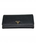 PRADAプラダ）の古着「サフィアーノフラップロングウォレット」｜ブラック
