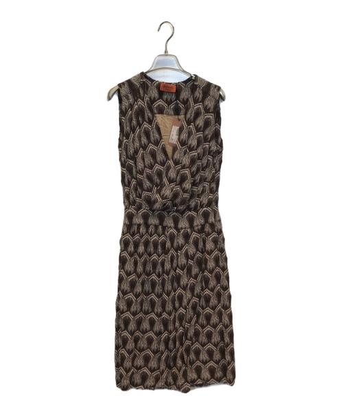 missoni（ミッソーニ）MISSONI (ミッソーニ) 総柄ノースリーブワンピース ブラウン サイズ:40-06の古着・服飾アイテム