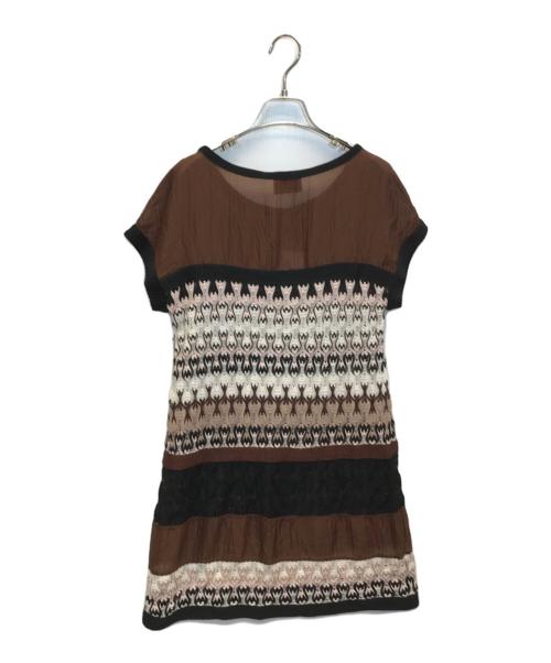 missoni（ミッソーニ）MISSONI (ミッソーニ) 半袖総柄ニットワンピース ブラウン サイズ:-の古着・服飾アイテム