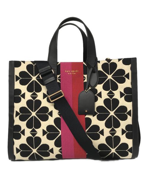 Kate Spade（ケイトスペード）Kate Spade (ケイトスペード) フラワージャカードストライプマンハッタン ブラック×ピンクの古着・服飾アイテム