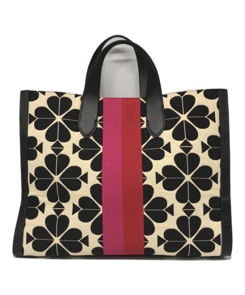 Kate Spade（ケイトスペード）Kate Spade (ケイトスペード) フラワージャカードストライプマンハッタン ブラック×ピンクの古着・服飾アイテム