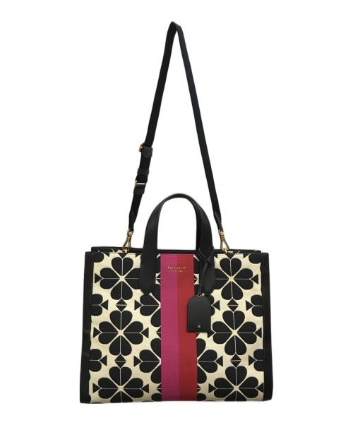 Kate Spade（ケイトスペード）Kate Spade (ケイトスペード) フラワージャカードストライプマンハッタン ブラック×ピンクの古着・服飾アイテム