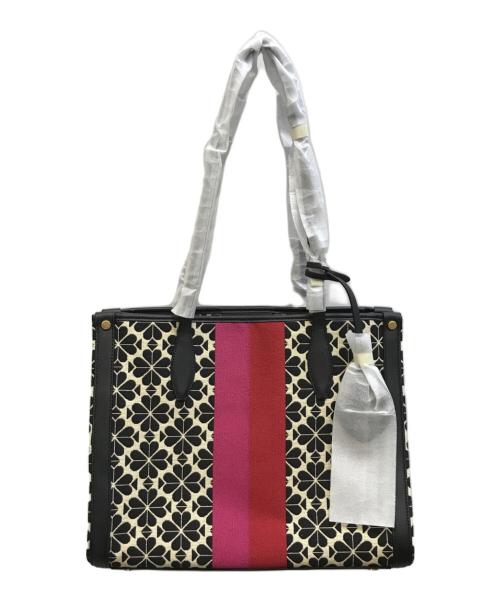 Kate Spade（ケイトスペード）Kate Spade (ケイトスペード) フラワージャカードストライプマーケットミディアムトート ブラック×ピンク 未使用品の古着・服飾アイテム