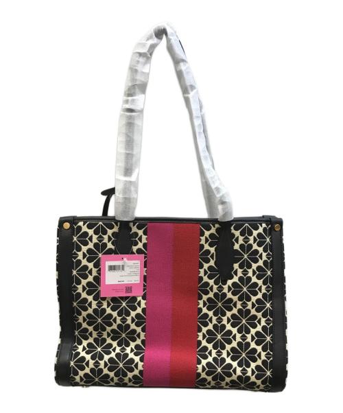 Kate Spade（ケイトスペード）Kate Spade (ケイトスペード) フラワージャカードストライプマーケットミディアムトート ブラック×ピンク 未使用品の古着・服飾アイテム