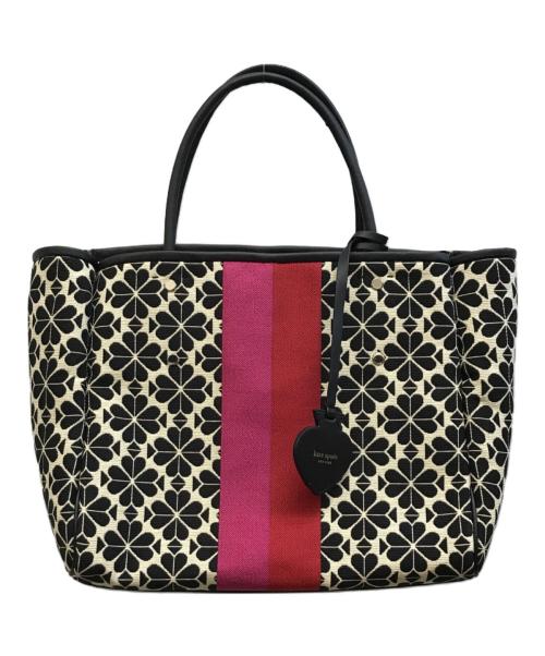 Kate Spade（ケイトスペード）Kate Spade (ケイトスペード) フラワージャカードストライプエブリシングトート ブラック×ピンク 未使用品の古着・服飾アイテム