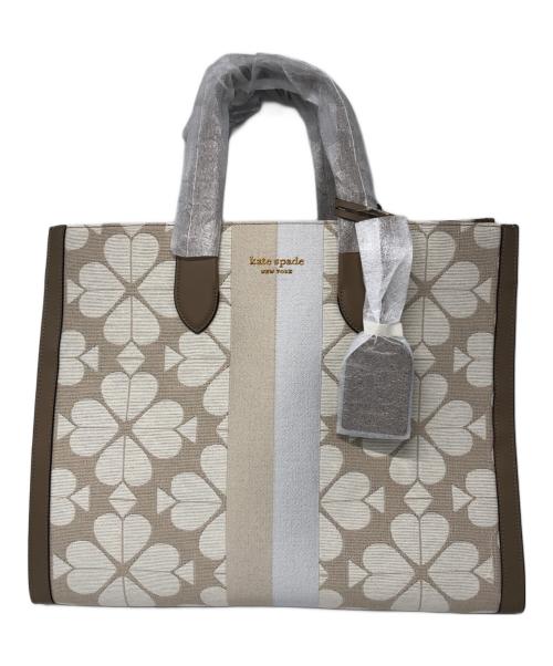 Kate Spade（ケイトスペード）Kate Spade (ケイトスペード) オーバーサイズ スペードフラワー ジャカード ストライプ マンハッタン ラージ トート ベージュ 未使用品の古着・服飾アイテム