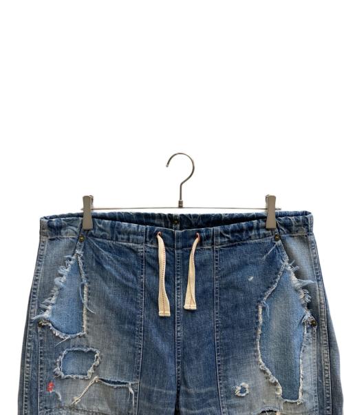 anachronorm（アナクロノーム）anachronorm (アナクロノーム) Damaged Denim W-Knee Easy Pants インディゴ サイズ:00の古着・服飾アイテム