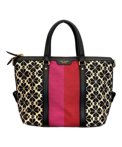 Kate Spade（ケイトスペード）Kate Spade (ケイトスペード) フラワージャガードトートバッグ ブラック×ピンクの古着・服飾アイテム