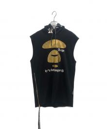 Aape BY A BATHING APE（エーエイプ バイ アベイシングエイプ）の古着「METALLIC APE FACE SLEEVELESS HOODIE」｜ブラック