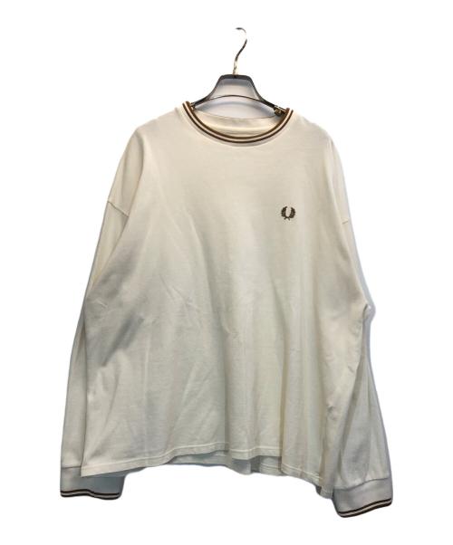 FRED PERRY（フレッドペリー）FRED PERRY (フレッドペリー) 鹿の子長袖カットソー ホワイト サイズ:Lの古着・服飾アイテム
