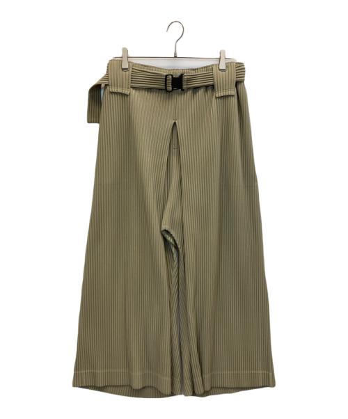 HOMME PLISSE ISSEY MIYAKE（オム プリッセ イッセイ ミヤケ）HOMME PLISSE ISSEY MIYAKE (オムプリッセ イッセイ ミヤケ) プリーツワイドドカンパンツ ベルト付き オリーブ サイズ:2の古着・服飾アイテム