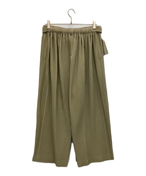 HOMME PLISSE ISSEY MIYAKE（オム プリッセ イッセイ ミヤケ）HOMME PLISSE ISSEY MIYAKE (オムプリッセ イッセイ ミヤケ) プリーツワイドドカンパンツ ベルト付き オリーブ サイズ:2の古着・服飾アイテム