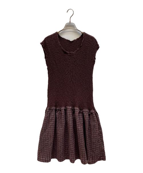 me ISSEY MIYAKE（ミーイッセイ ミヤケ）me ISSEY MIYAKE (ミーイッセイ ミヤケ) カリフラワー異素材ドッキングワンピース ブラウン サイズ:-の古着・服飾アイテム