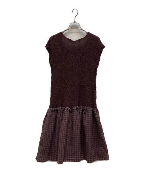 me ISSEY MIYAKE（ミーイッセイ ミヤケ）me ISSEY MIYAKE (ミーイッセイ ミヤケ) カリフラワー異素材ドッキングワンピース ブラウン サイズ:-の古着・服飾アイテム