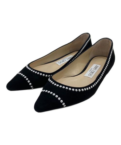 JIMMY CHOO（ジミーチュウ）JIMMY CHOO (ジミーチュウ) パール付フラットパンプス ブラック サイズ:34 1/2の古着・服飾アイテム