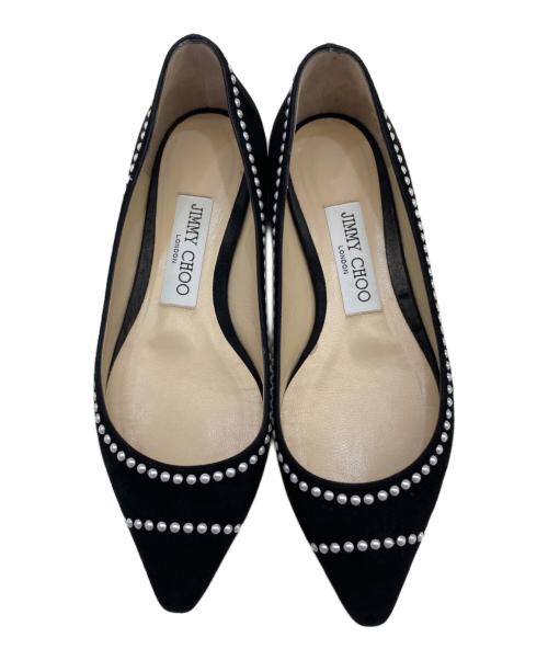 JIMMY CHOO（ジミーチュウ）JIMMY CHOO (ジミーチュウ) パール付フラットパンプス ブラック サイズ:34 1/2の古着・服飾アイテム