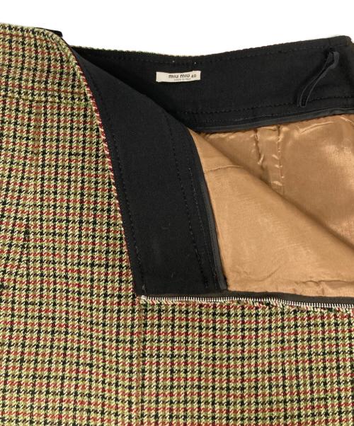 MIU MIU（ミュウミュウ）MIU MIU (ミュウミュウ) チェック柄タイトスカート グリーン サイズ:40の古着・服飾アイテム