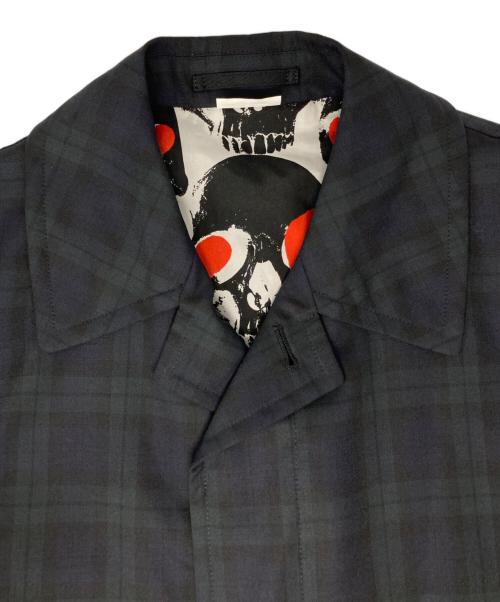 COMME des GARCONS HOMME PLUS（コムデギャルソンオムプリュス）COMME des GARCONS HOMME PLUS (コムデギャルソンオムプリュス) スカルプリントチェックジャケット ネイビー×グリーン サイズ:Sの古着・服飾アイテム