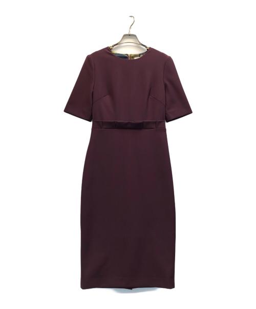 ted baker（テッドベーカー）ted baker (テッドベーカー) フリルウエストディープパープルブルゴーニュペンシルドレス レッド サイズ:1の古着・服飾アイテム