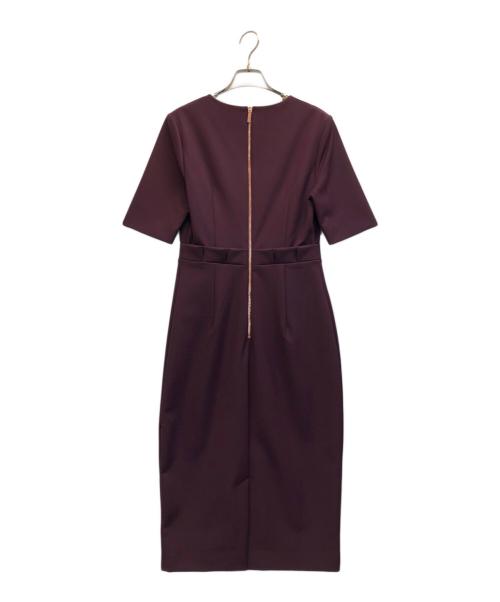 ted baker（テッドベーカー）ted baker (テッドベーカー) フリルウエストディープパープルブルゴーニュペンシルドレス レッド サイズ:1の古着・服飾アイテム