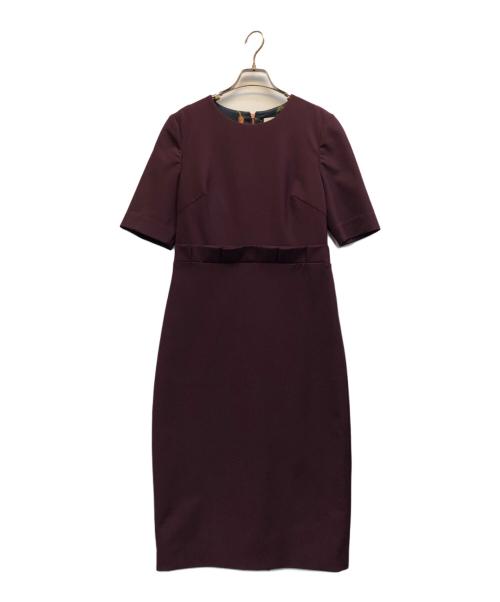ted baker（テッドベーカー）ted baker (テッドベーカー) フリル ウエスト ディープパープル ブルゴーニュ ペンシルドレス レッド サイズ:2の古着・服飾アイテム