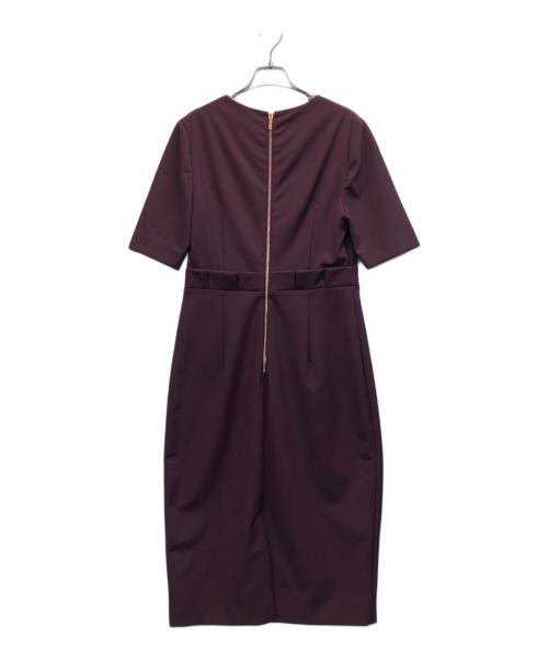 ted baker（テッドベーカー）ted baker (テッドベーカー) フリル ウエスト ディープパープル ブルゴーニュ ペンシルドレス レッド サイズ:2の古着・服飾アイテム