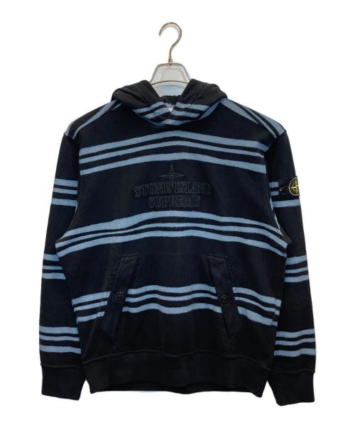 SUPREME（シュプリーム）SUPREME (シュプリーム) STONE ISLAND (ストーンアイランド) Warp Stripe Hooded Sweatshirt ブラック サイズ:Ⅿの古着・服飾アイテム