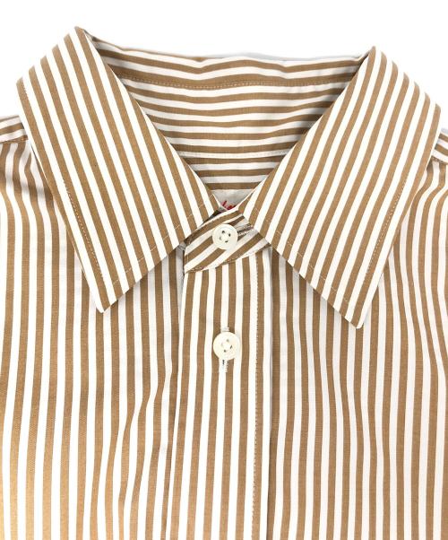 Spick and Span（スピック＆スパン）Spick and Span (スピックアンドスパン) CO/PEストライプヘムギャザーシャツ ブラウン サイズ:-の古着・服飾アイテム