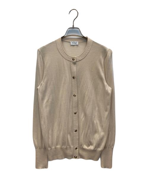 Salvatore Ferragamo（サルヴァトーレ フェラガモ）Salvatore Ferragamo (サルヴァトーレ フェラガモ) クルーネックカーディガン ベージュ サイズ:Lの古着・服飾アイテム