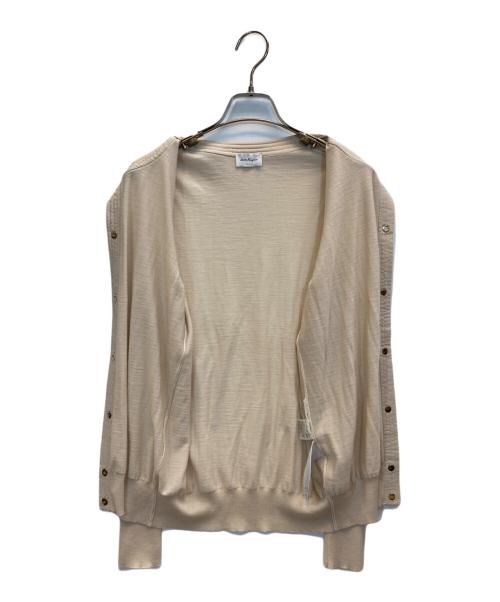 Salvatore Ferragamo（サルヴァトーレ フェラガモ）Salvatore Ferragamo (サルヴァトーレ フェラガモ) クルーネックカーディガン ベージュ サイズ:Lの古着・服飾アイテム