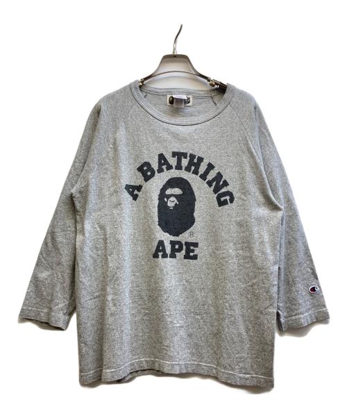 A BATHING APE（ア ベイシング エイプ）A BATHING APE (ア ベイシング エイプ) Champion (チャンピオン) T1011 ラグランスリーブカットソー グレー サイズ:LARGEの古着・服飾アイテム