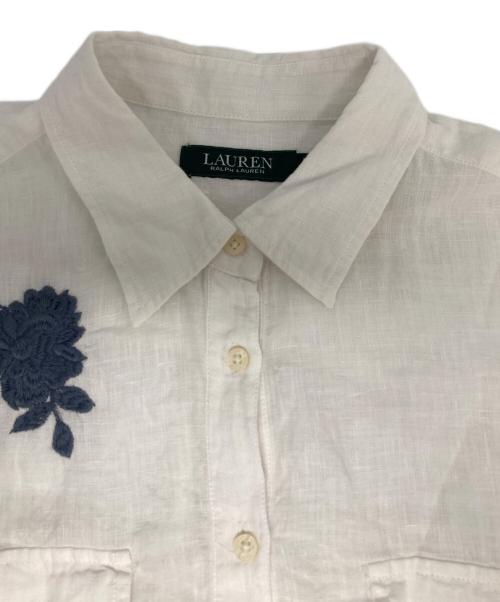 LAUREN RALPH LAUREN（ローレンラルフローレン）LAUREN RALPH LAUREN (ローレンラルフローレン) リネンプルオーバーシャツ ホワイト サイズ:Mの古着・服飾アイテム