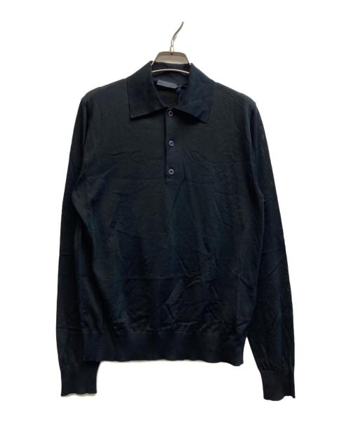 PRADA（プラダ）PRADA (プラダ) シルク混ニットポロシャツ ブラック サイズ:44の古着・服飾アイテム