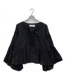 sara mallika（サラマリカ）の古着「GAUZE LACE BIG SLEEVE TOPS」｜ブラック