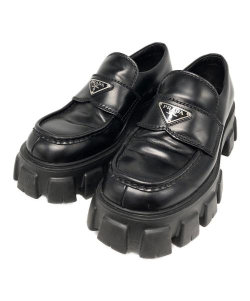 PRADA（プラダ）PRADA (プラダ) モノリス ブラッシュドレザー ローファー ブラック サイズ:6の古着・服飾アイテム